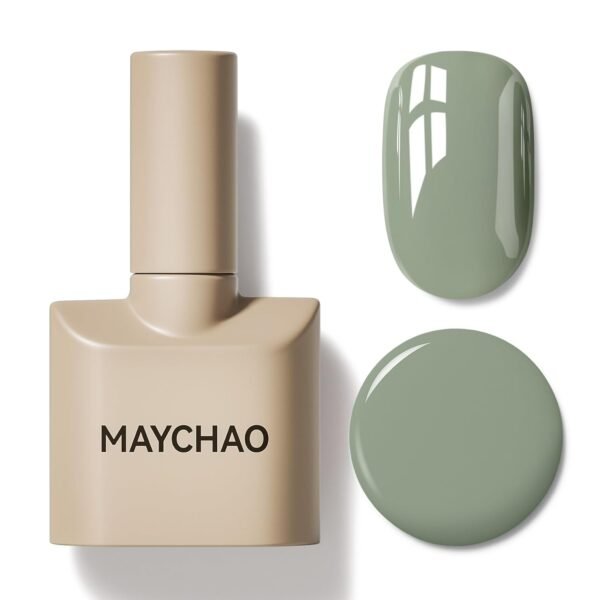 MAYCHAO Esmalte de uñas de gel verde oliva de 0.5 fl oz, 1 unidad de esmalte de gel verde salvia, esmalte de uñas semipermanente con LED UV, arte de uñas, salón de manicura para principiantes,