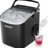 EUHOMY - Máquina de hacer hielo encimera con asa, portátil con cesta y cuchara, autolimpiante, produce 26 lb en 24 h, 9 cubos de hielo listos en 6 min