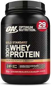 Optimum Nutrition Gold Standard - Proteína en polvo de 100% suero de leche, sabor chocolate doble intenso, 2 libras (el Empaque puede variar)