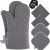 812+0savvKL._AC_SL1500_ KEGOUU Juego de 6 manoplas para horno y soportes para ollas, guantes para horno de cocina, resistentes al calor, 500 grados, extra largos, agarraderas y agarraderas con superficie de silicona