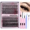 915abpUqPQL._SL1500_ FANXITON Kit de extensión de pestañas para bricolaje, racimos de pestañas con volumen 40D+50D, curvatura D, kit de extensiones de pestañas gruesas, 280 piezas de pestañas de banda fina, pinzas de