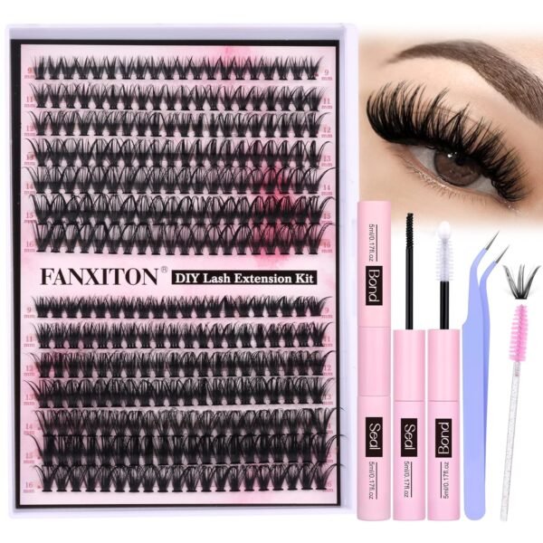 915abpUqPQL._SL1500_ FANXITON Kit de extensión de pestañas para bricolaje, racimos de pestañas con volumen 40D+50D, curvatura D, kit de extensiones de pestañas gruesas, 280 piezas de pestañas de banda fina, pinzas de