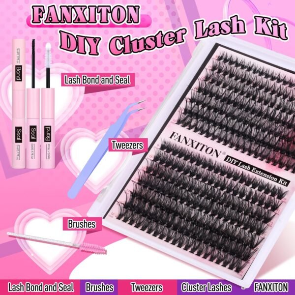 91cHYVCRDiL._SL1500_ FANXITON Kit de extensión de pestañas para bricolaje, racimos de pestañas con volumen 40D+50D, curvatura D, kit de extensiones de pestañas gruesas, 280 piezas de pestañas de banda fina, pinzas de